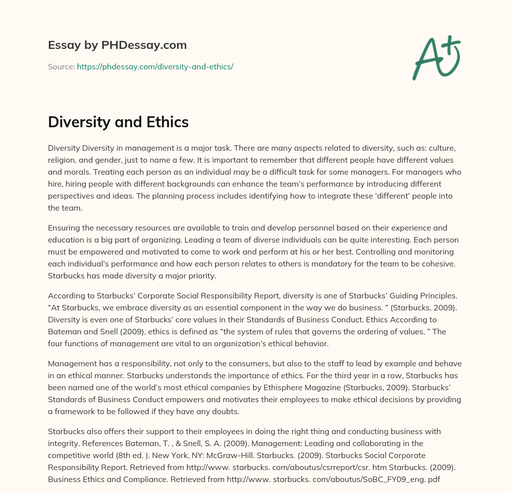 Diversity and Ethics essay