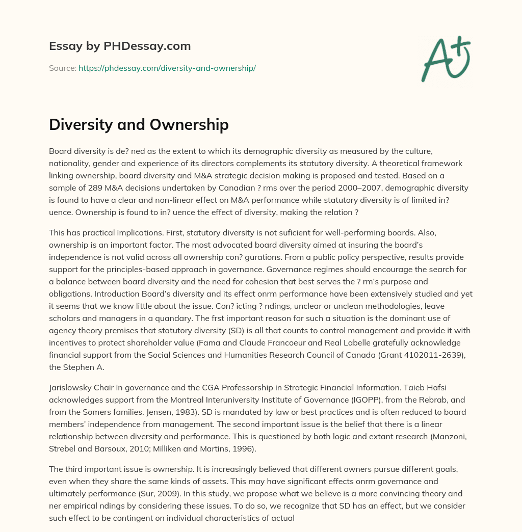 Diversity and Ownership essay