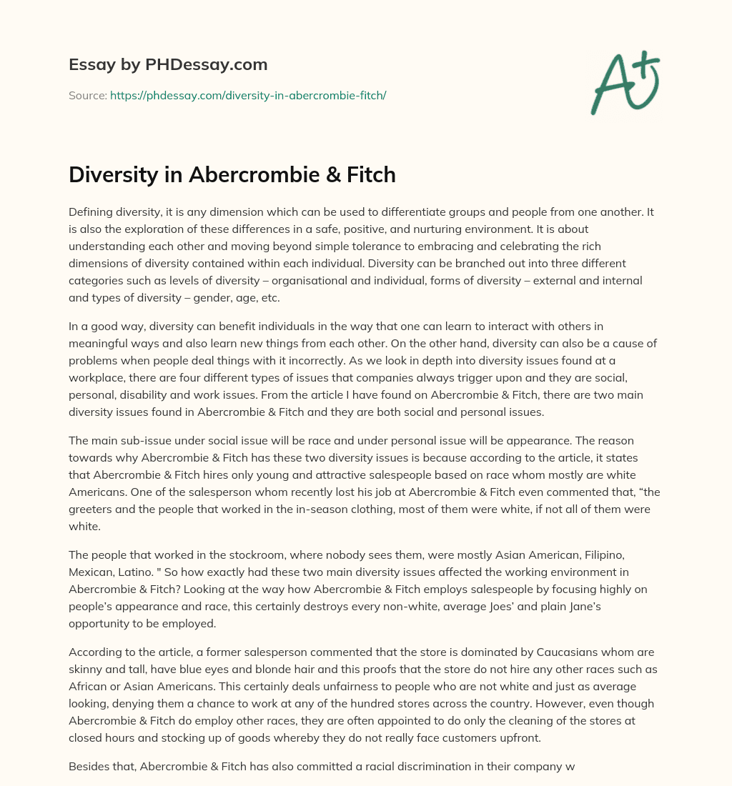 Diversity in Abercrombie & Fitch essay