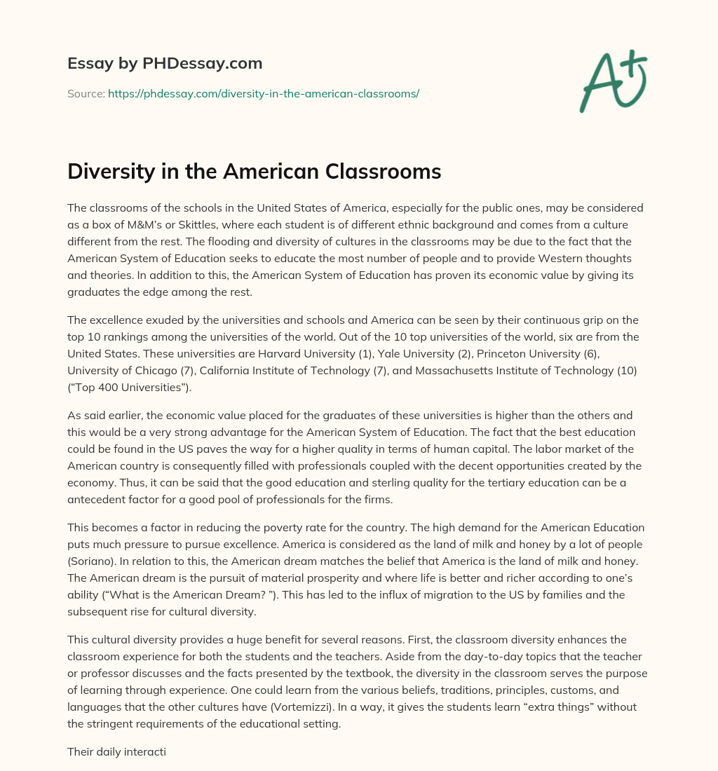 Diversity in the American Classrooms essay