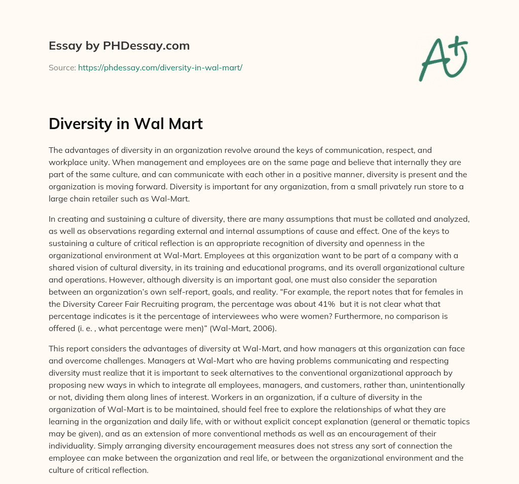 Diversity in Wal Mart essay