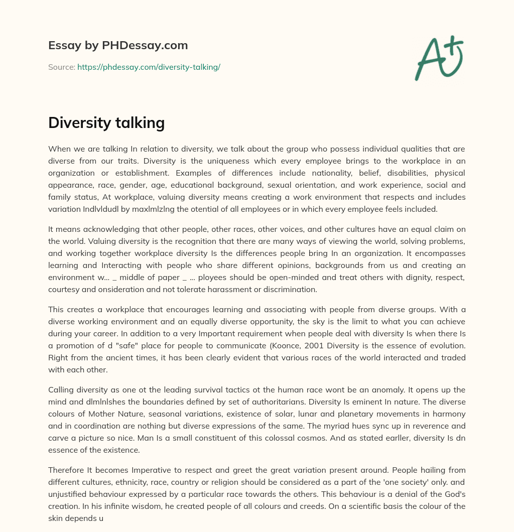 Diversity talking essay