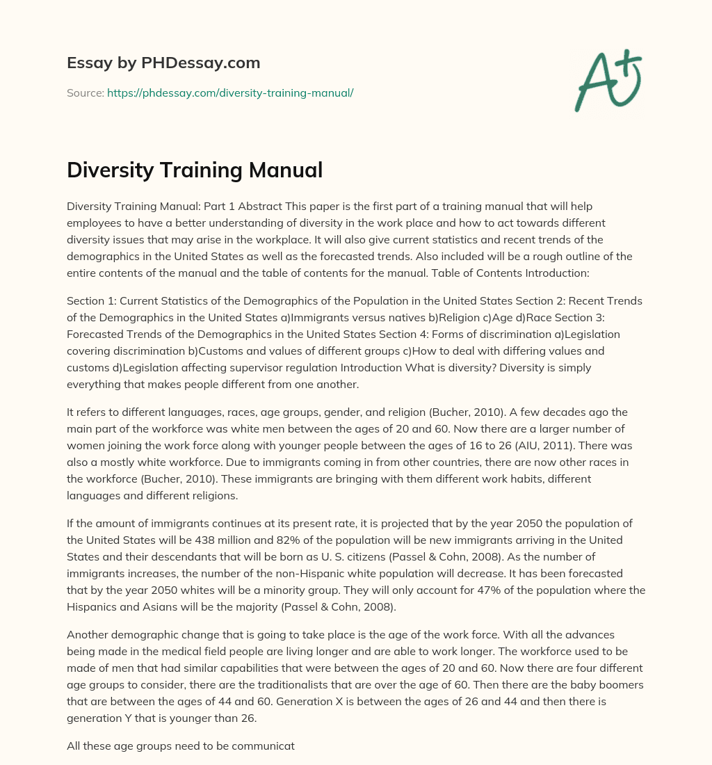 Diversity Training Manual essay