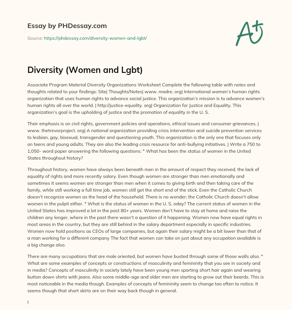Diversity (Women and Lgbt) essay