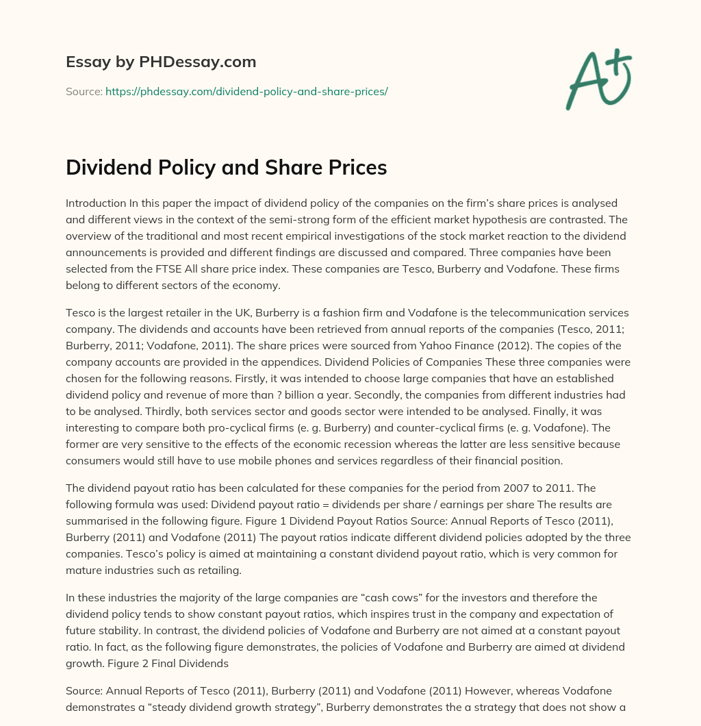Dividend Policy and Share Prices essay