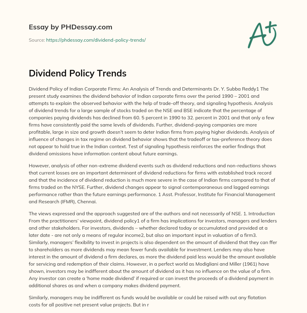 Dividend Policy Trends essay