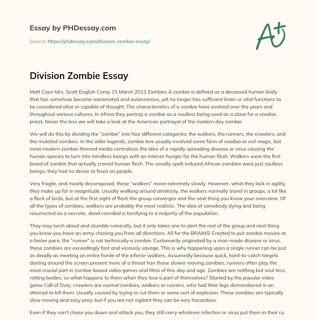 Division Zombie Essay essay