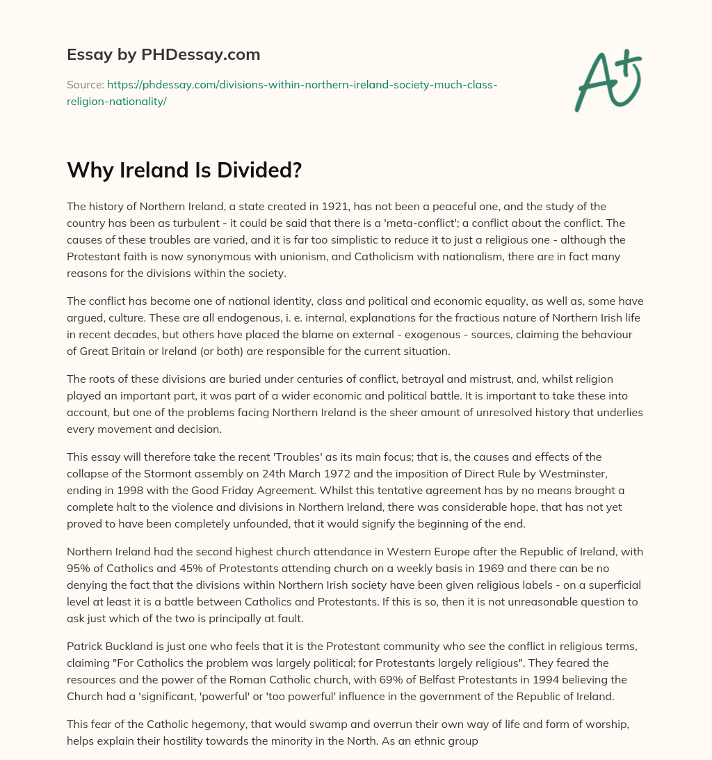 Why Ireland Is Divided? essay