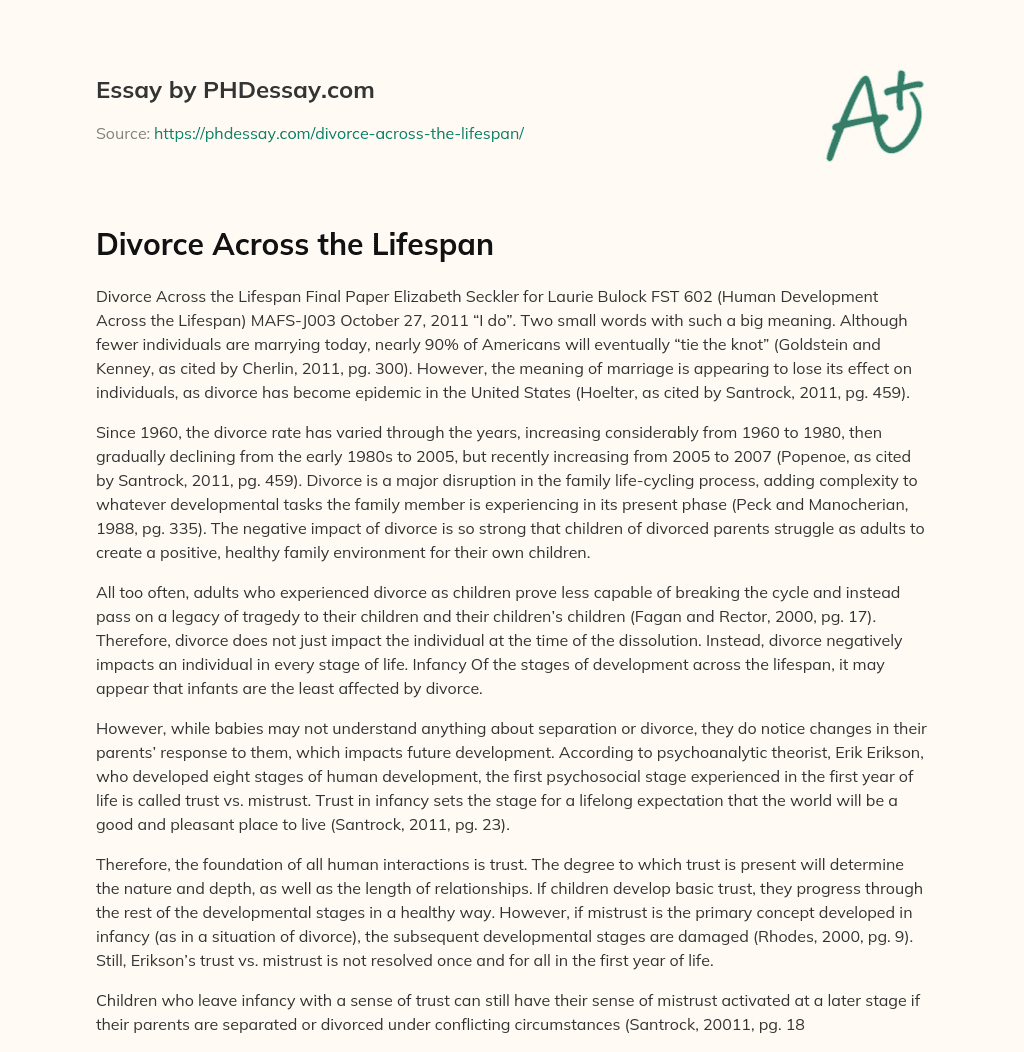 Divorce Across the Lifespan essay