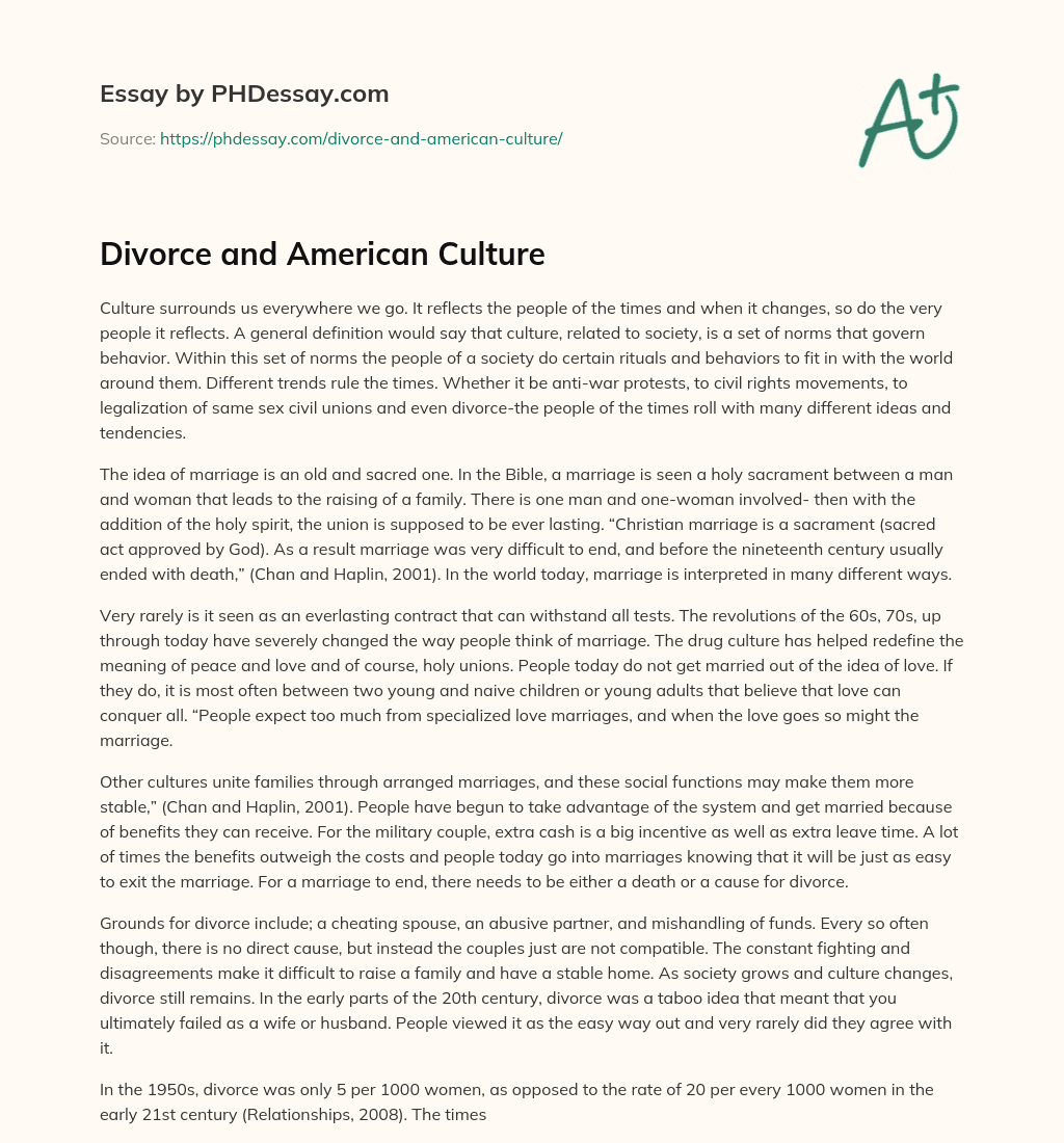 Divorce and American Culture essay