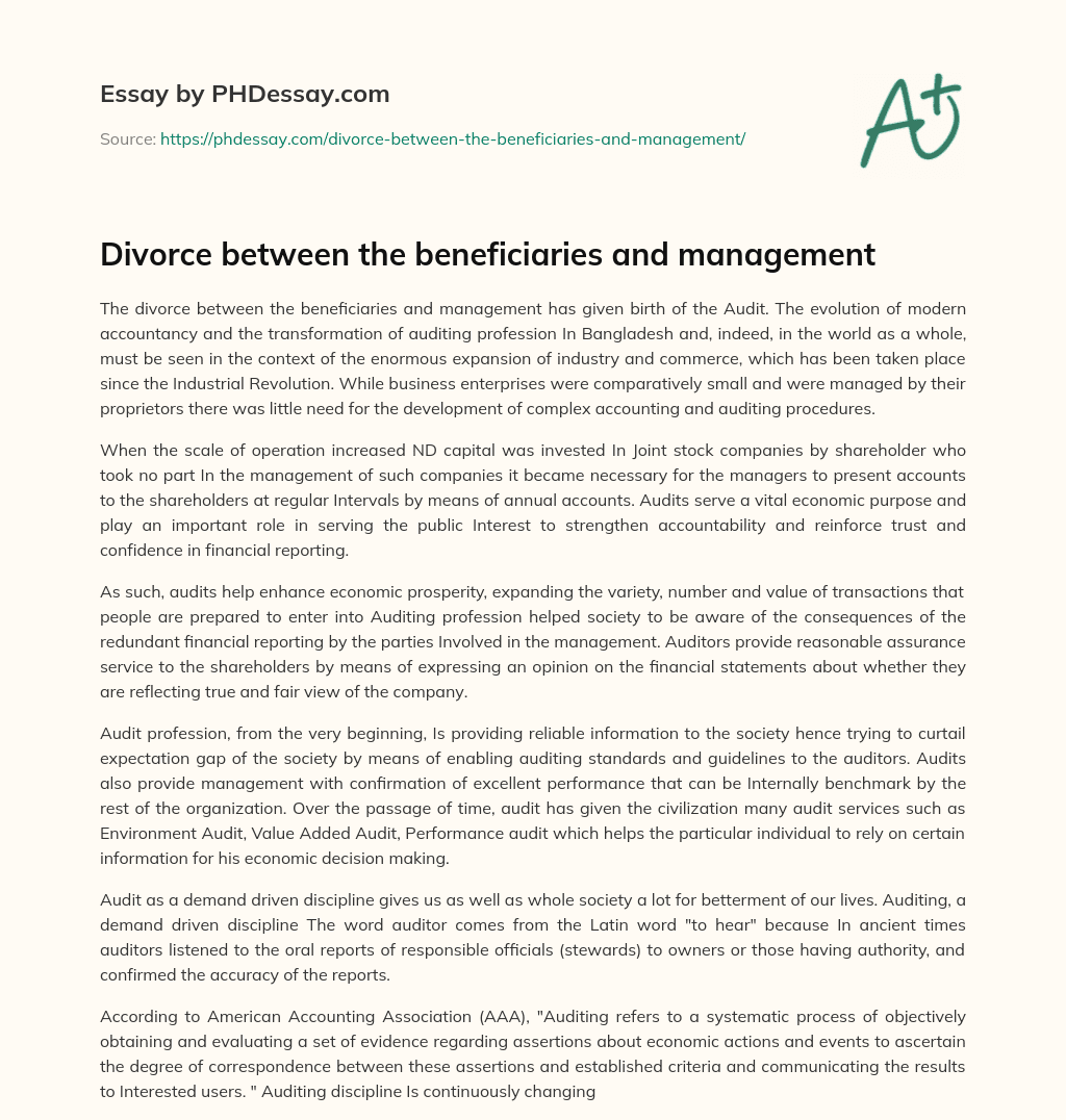 Divorce between the beneficiaries and management essay