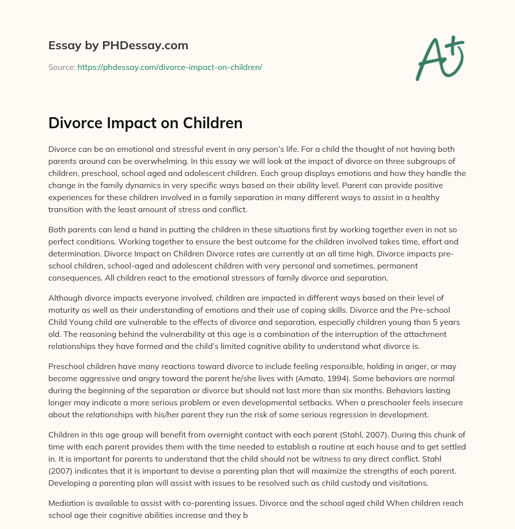 Divorce Impact on Children essay