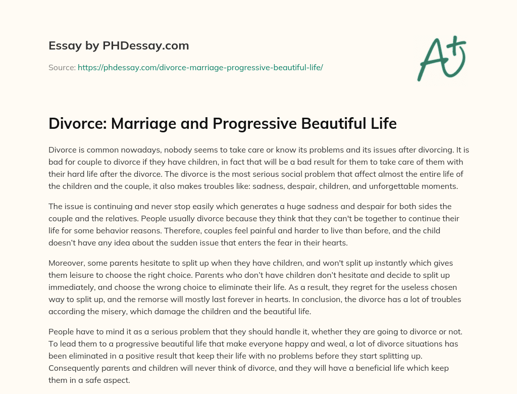 Divorce: Marriage and Progressive Beautiful Life essay