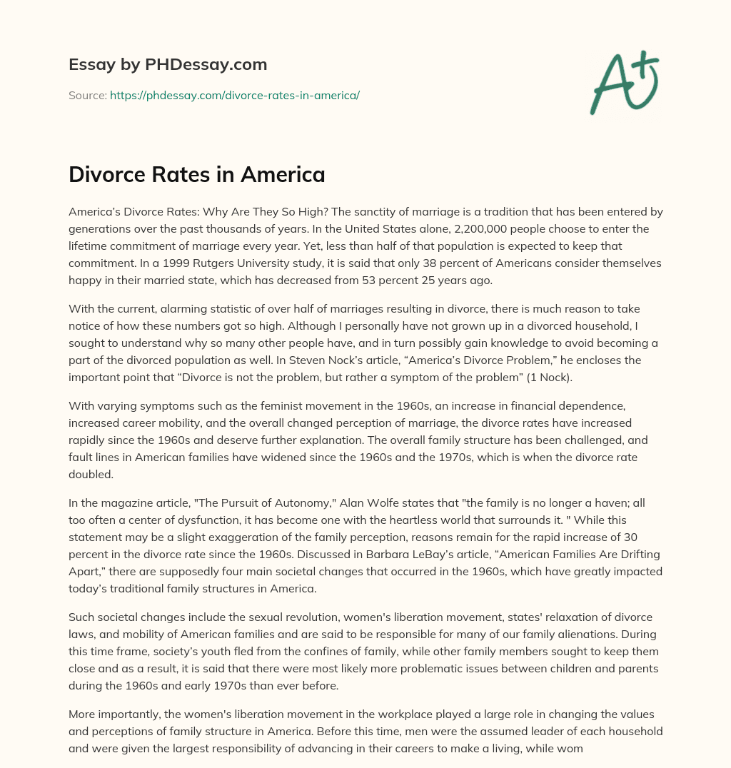 Divorce Rates in America essay