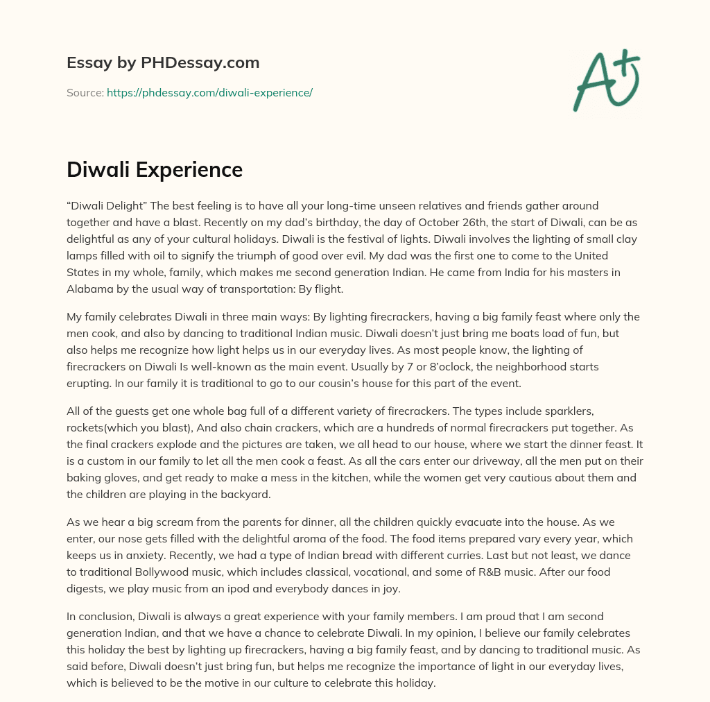 Diwali Experience essay