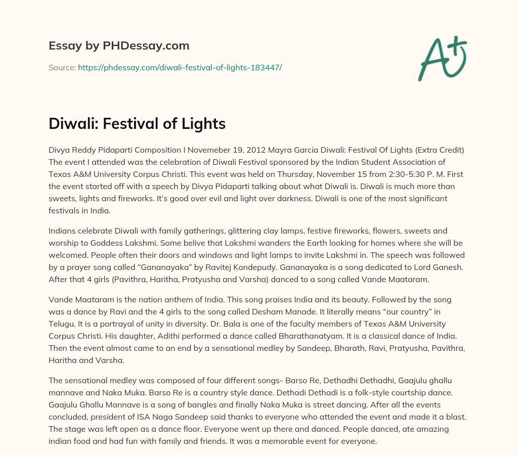 Diwali: Festival of Lights essay