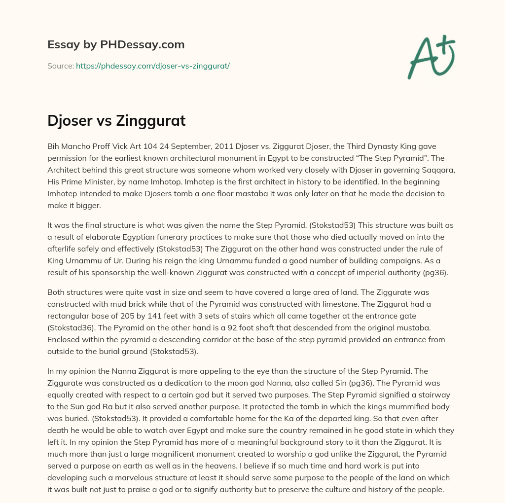 Djoser vs Zinggurat essay