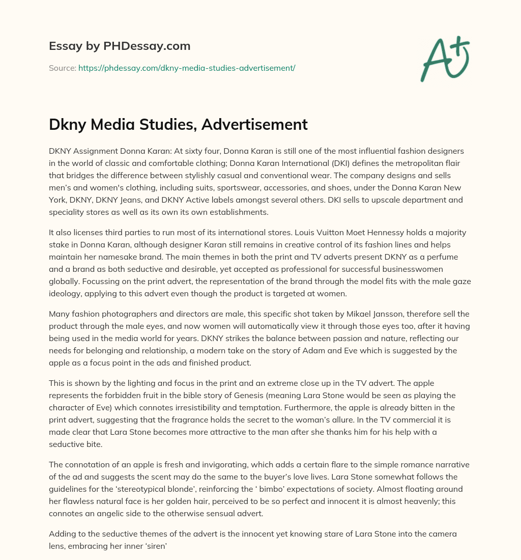 Dkny Media Studies, Advertisement essay
