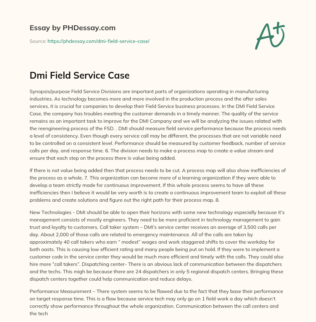 Dmi Field Service Case essay