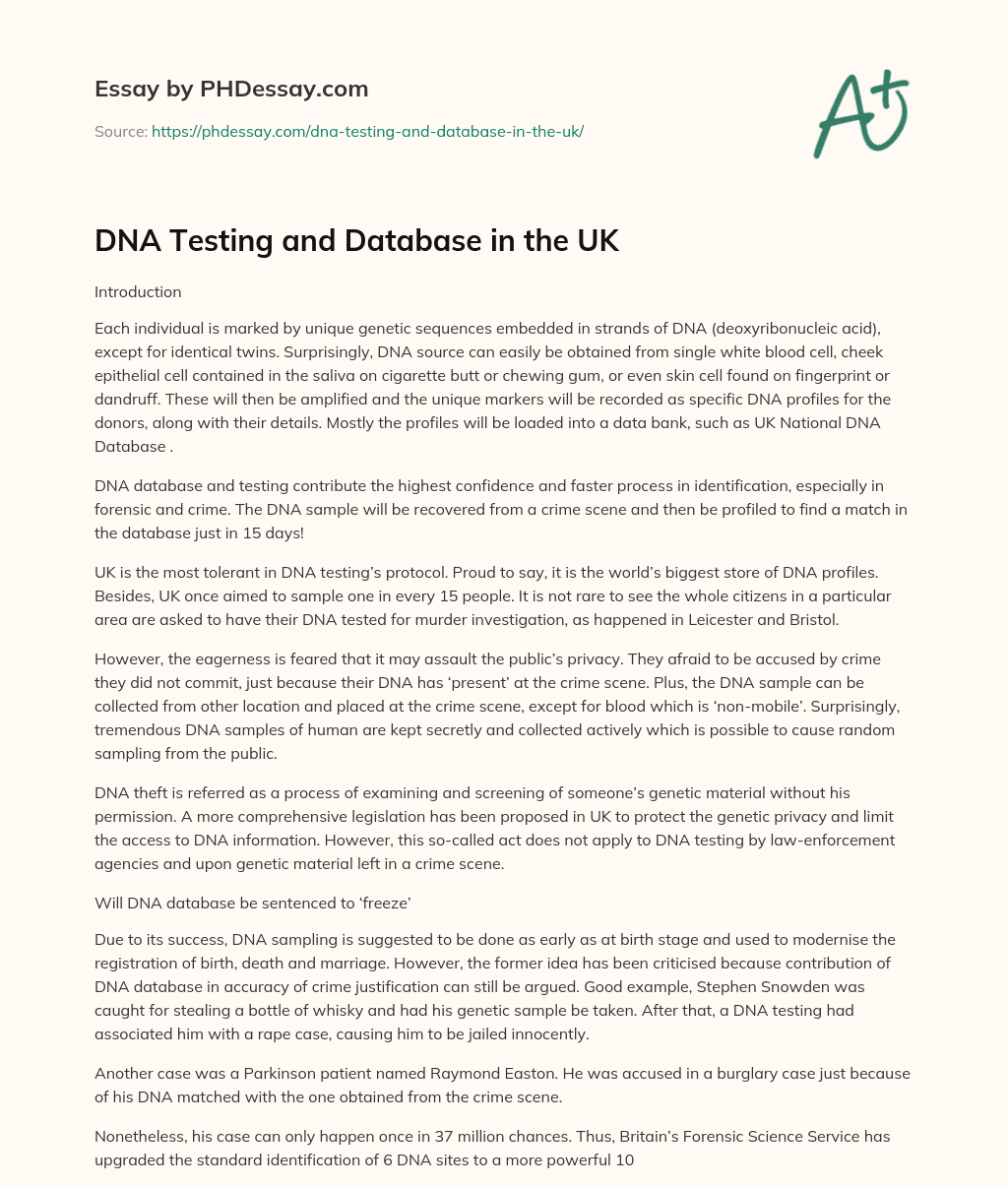 DNA Testing and Database in the UK essay