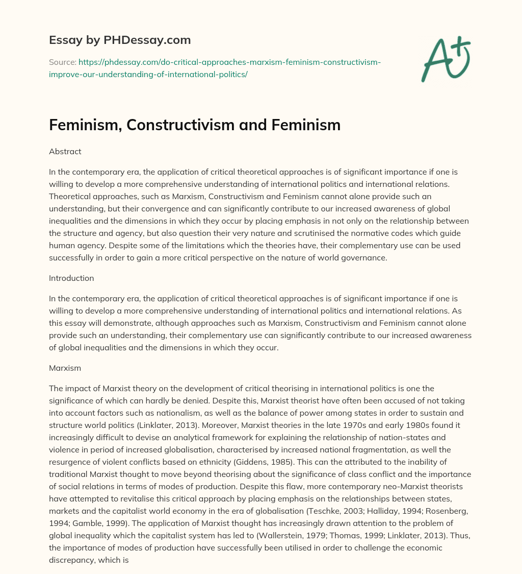 Feminism, Constructivism and Feminism essay