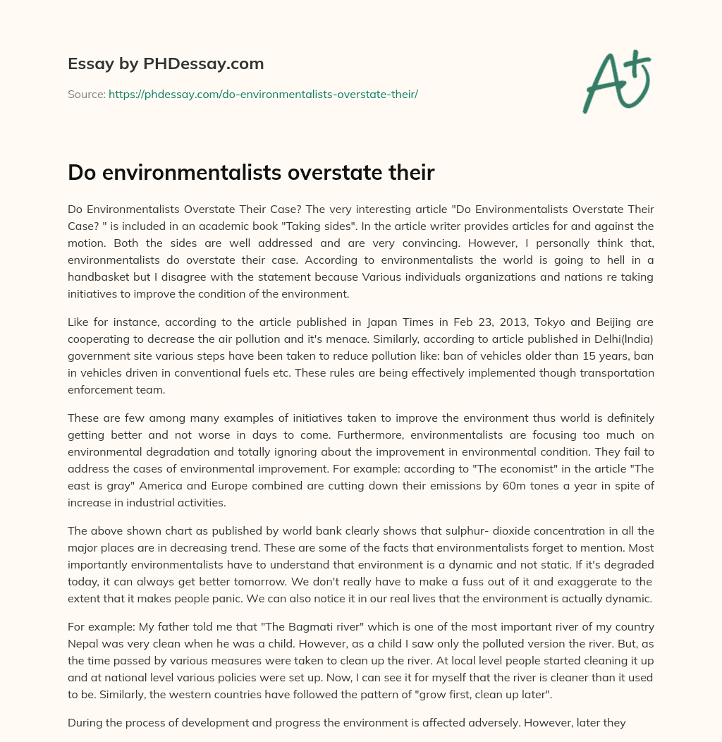 Do environmentalists overstate their essay