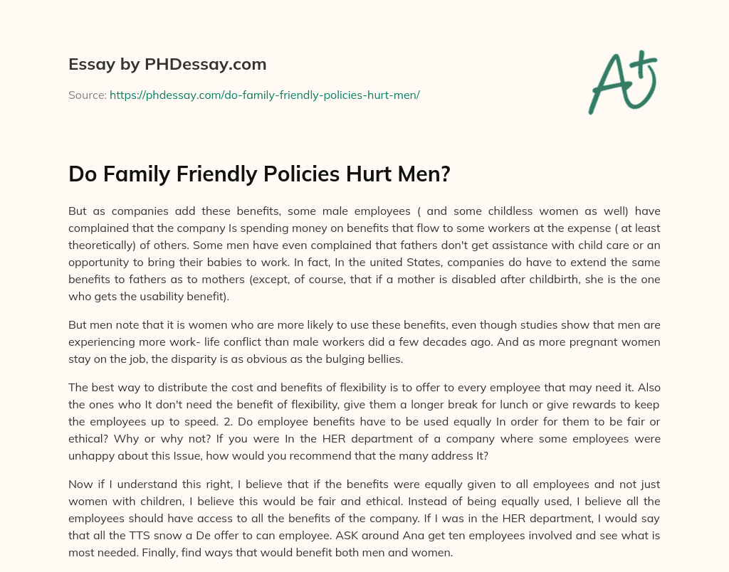 Do Family Friendly Policies Hurt Men? essay