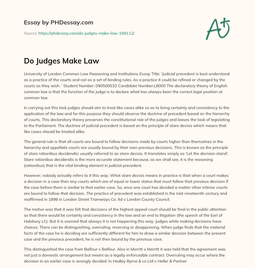 Do Judges Make Law essay