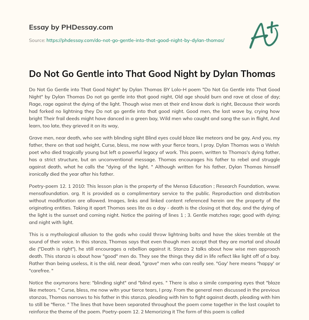 do not go gentle into that good night poem essay