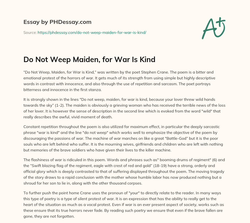Do Not Weep Maiden, for War Is Kind essay