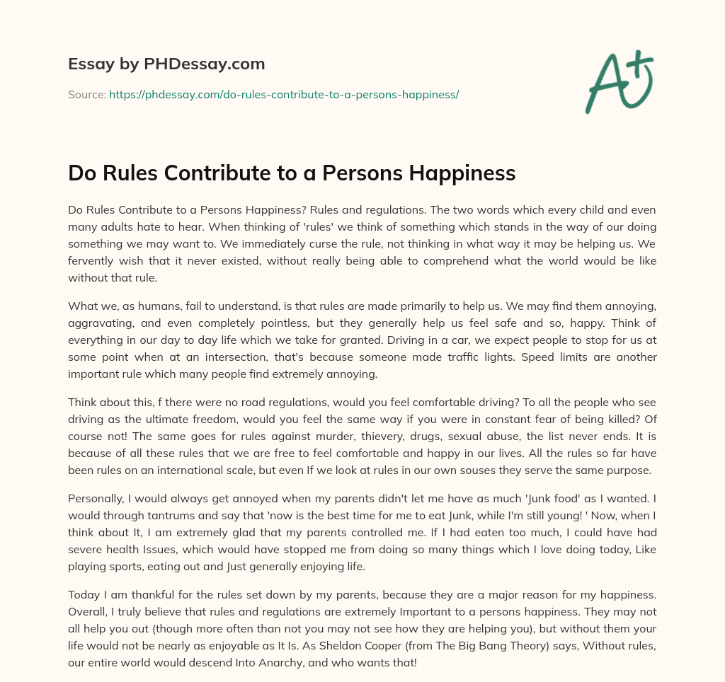 Do Rules Contribute to a Persons Happiness essay