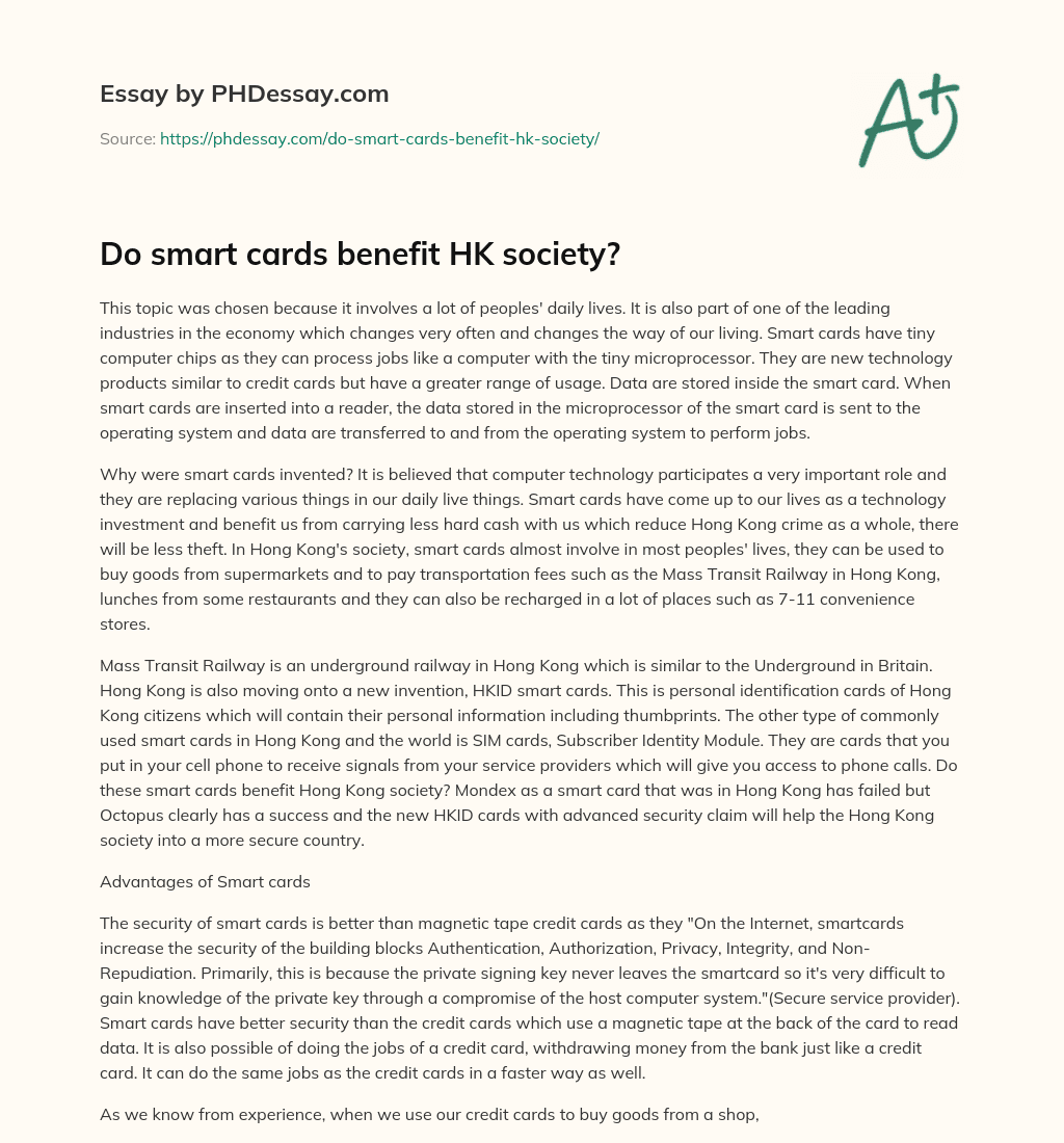 Do smart cards benefit HK society? essay
