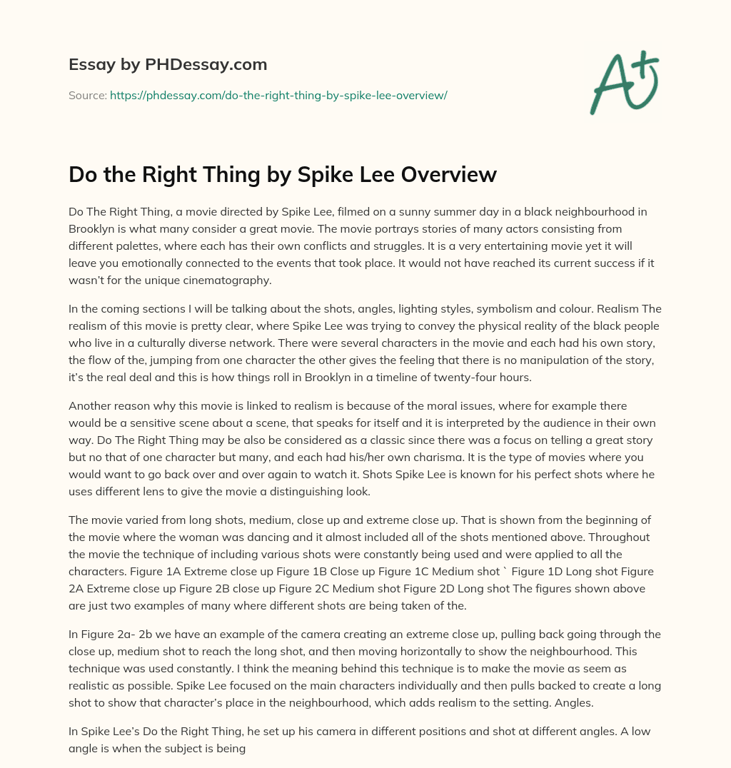 Do the Right Thing by Spike Lee Overview essay