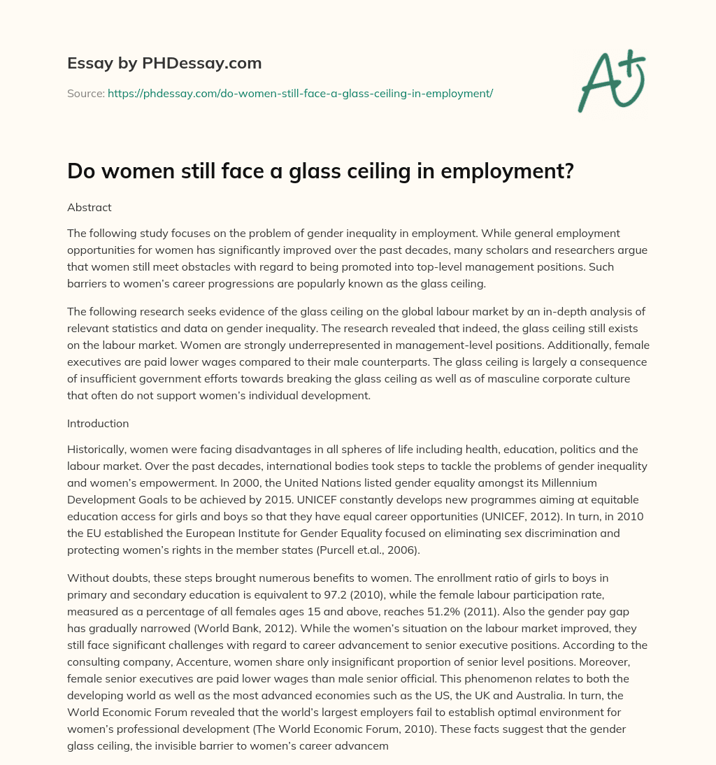 Do women still face a glass ceiling in employment? essay