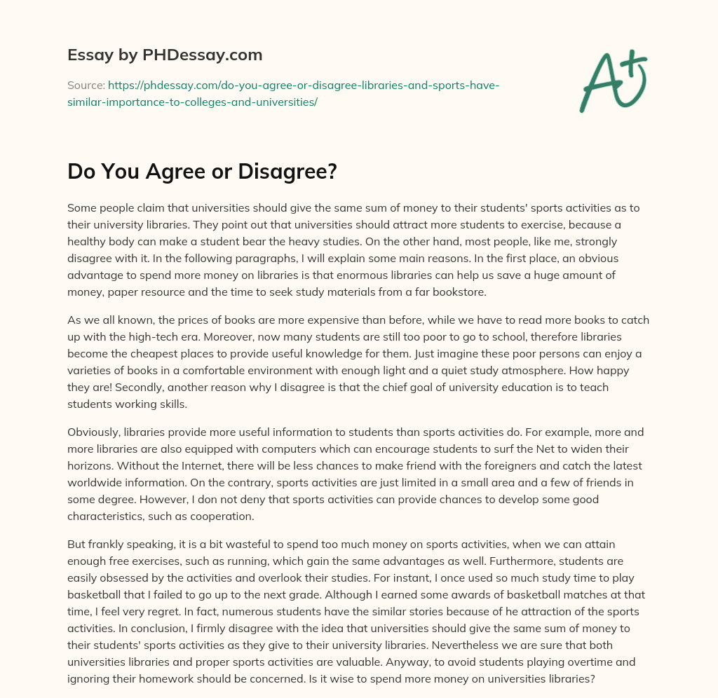 Do You Agree or Disagree? essay