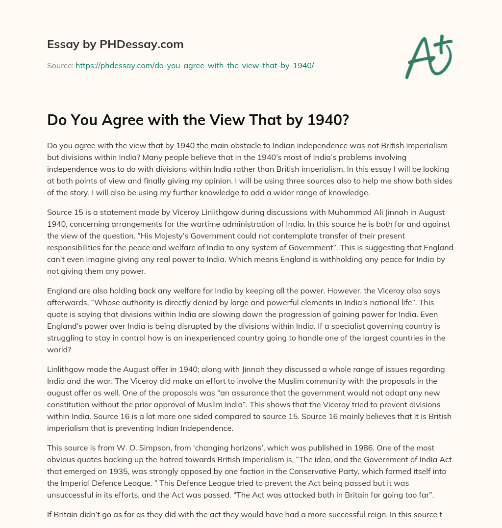 Do You Agree with the View That by 1940? essay