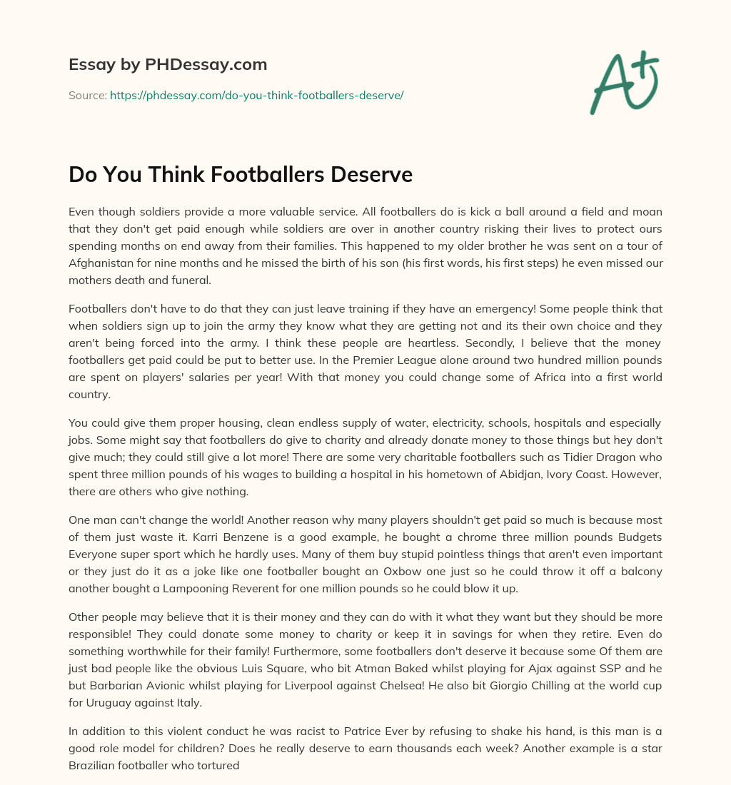 Do You Think Footballers Deserve essay