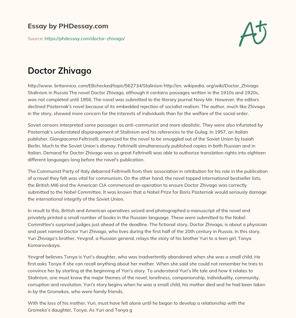Stalinism in Russia: “Doctor Zhivago” essay