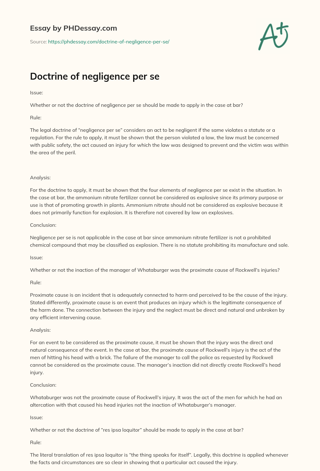 Doctrine of negligence per se essay