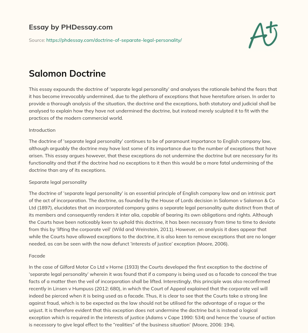 Salomon Doctrine essay