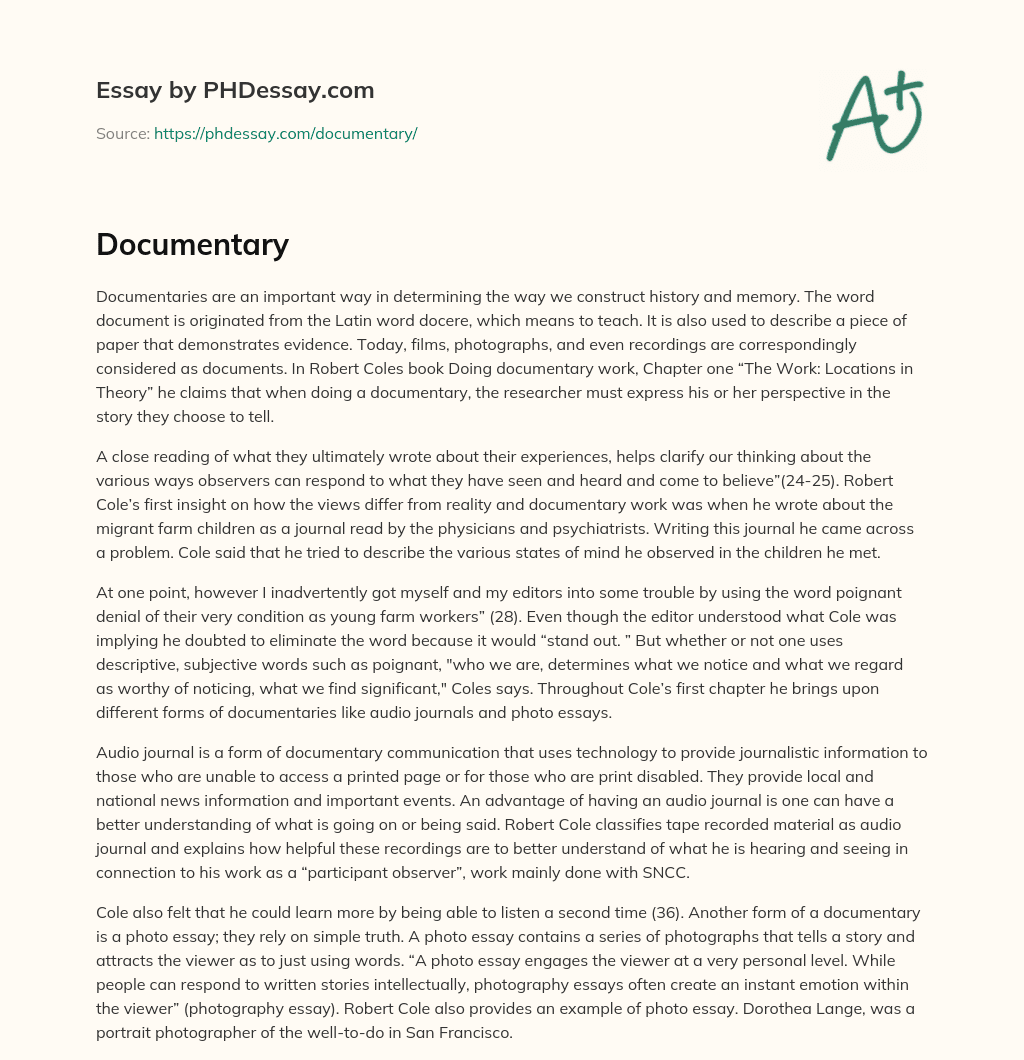 Documentaries and the Construction of History and Memory essay