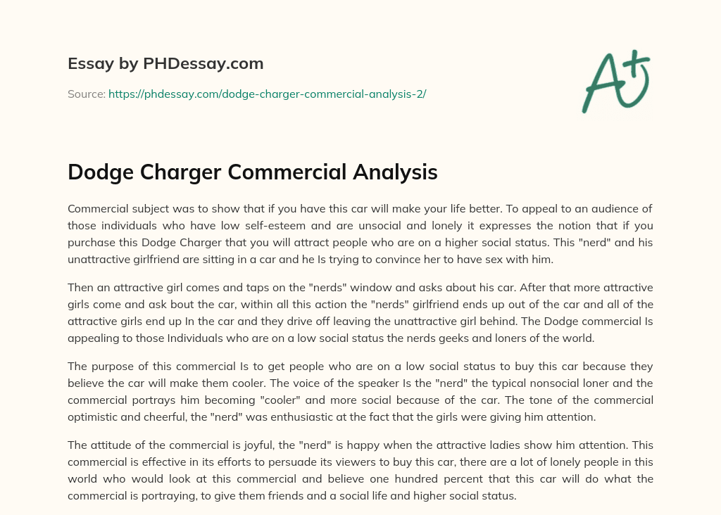 Dodge Charger  Commercial Analysis essay
