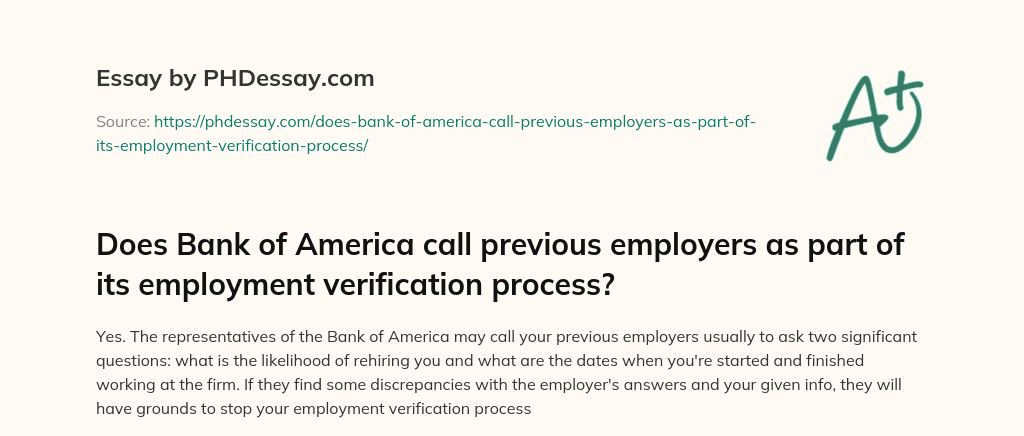 Does Bank of America call previous employers as part of its employment