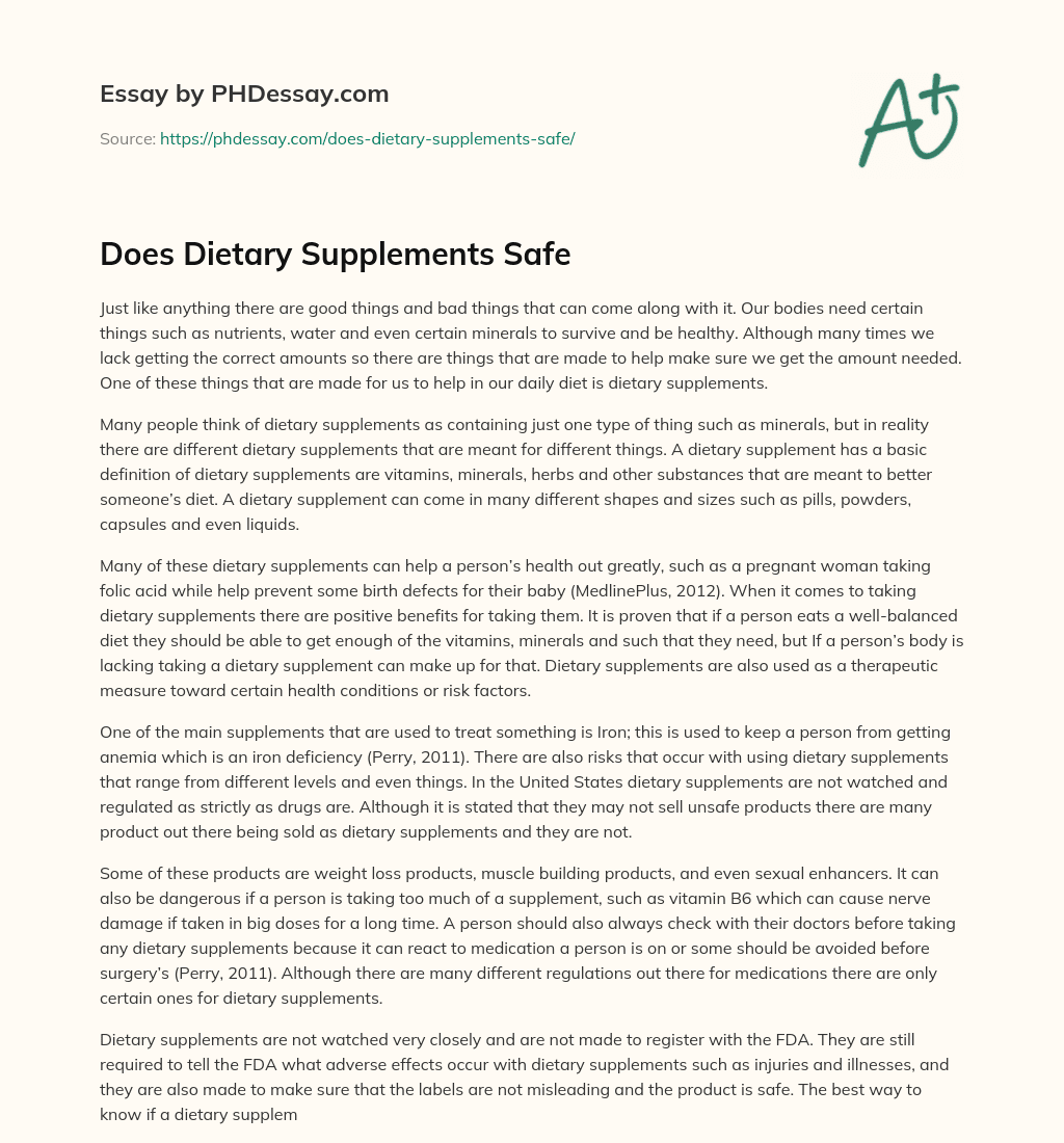 essay on dietary supplements