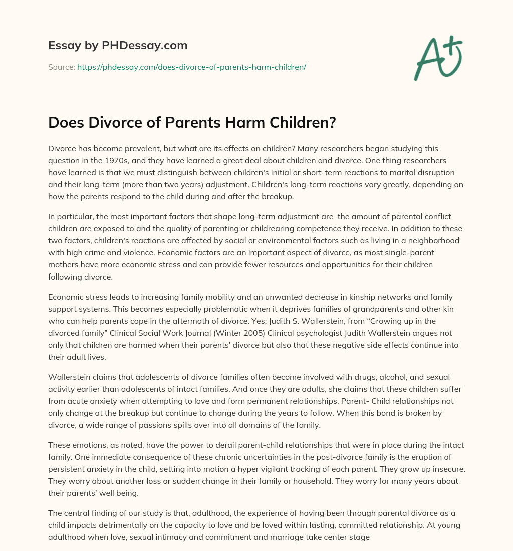 Does Divorce of Parents Harm Children? essay