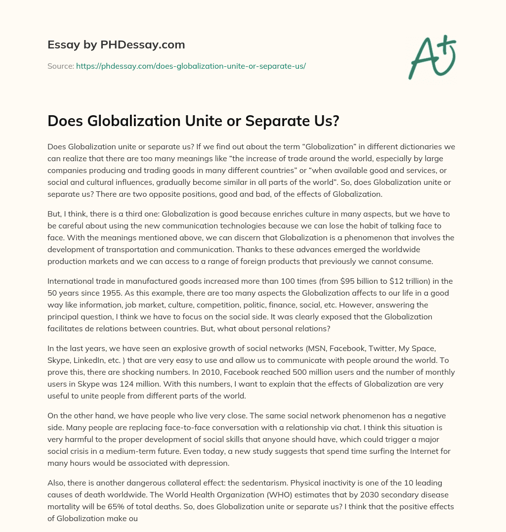 Does Globalization Unite or Separate Us? essay