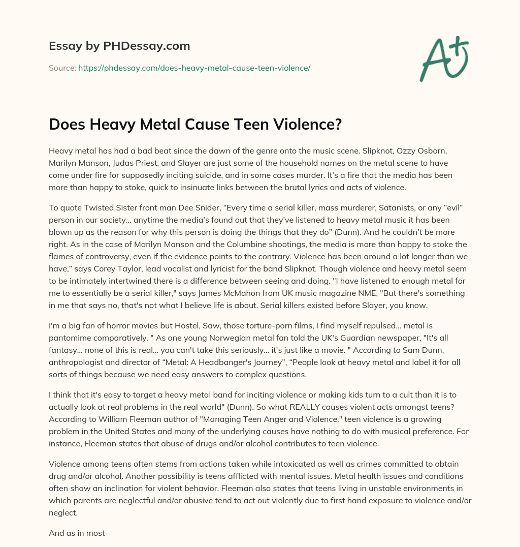 Does Heavy Metal Cause Teen Violence? essay