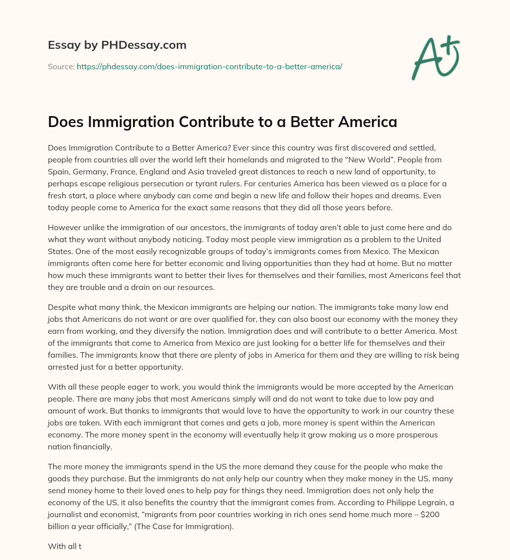 Does Immigration Contribute to a Better America essay