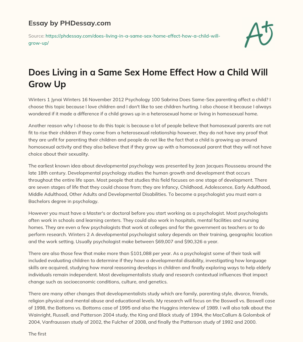 Does Living in a Same Sex Home Effect How a Child Will Grow Up essay