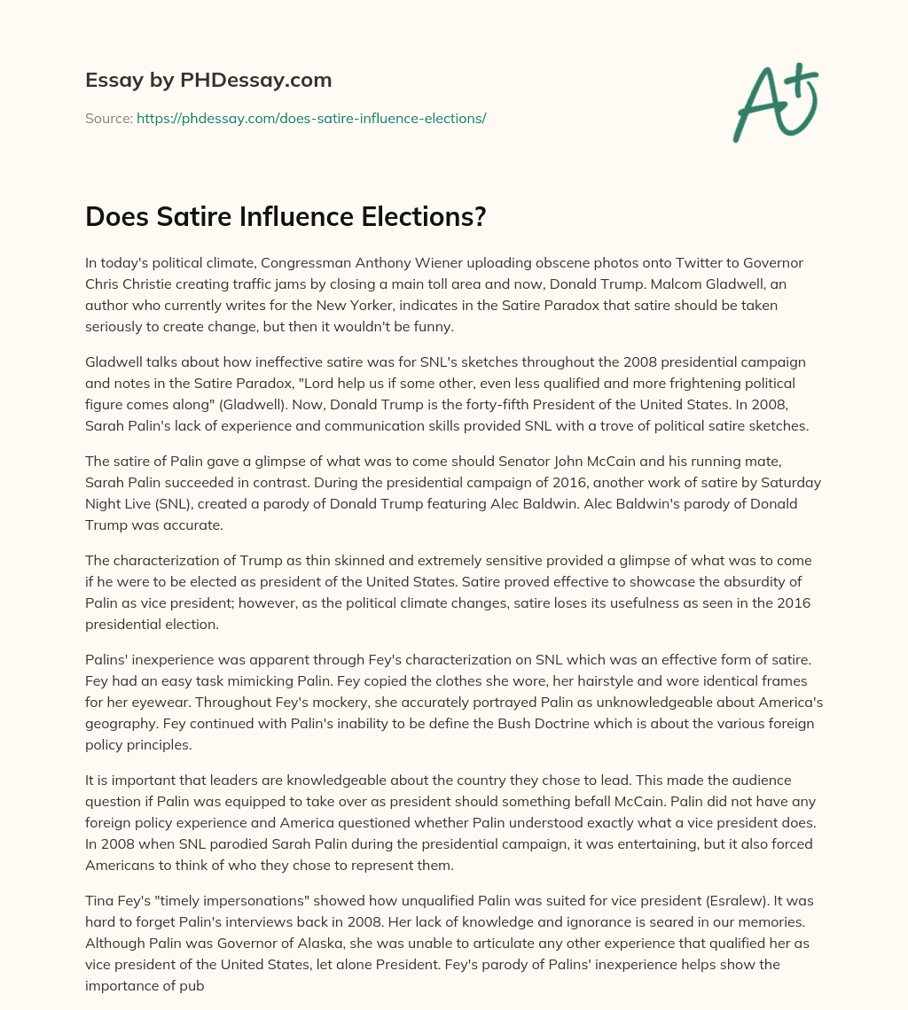 Does Satire Influence Elections? essay